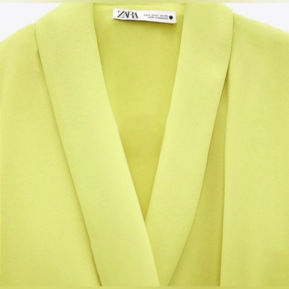 NWT ZARA XS Lime Green Pareo Mini Wrap Blazer Tie Dress SPRING Summer Vacation - Picture 3 of 16